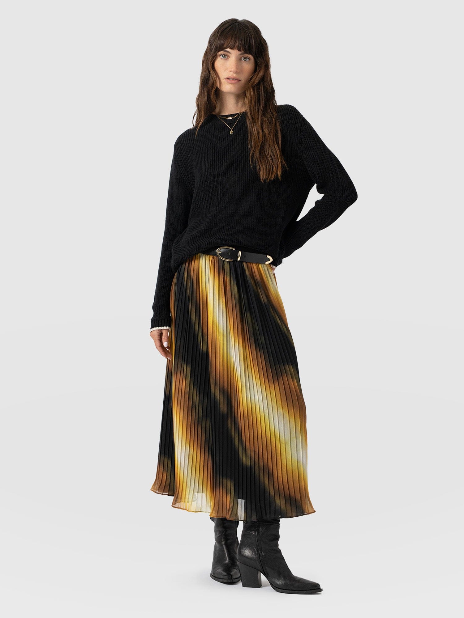 Aria Pleated Skirt - Yellow Gradient - Women's Skirts | Saint + Sofia® USA